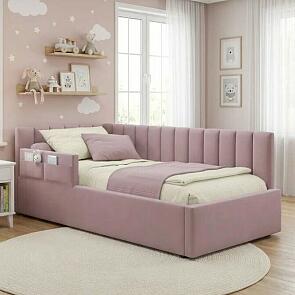 Кровать Milena велюр лиловый без подъёмного механизма 900x2000, ортопедическое основание, изголовье мягкое