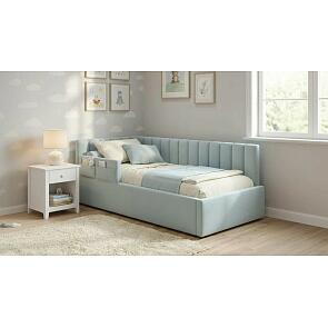 Кровать Milena велюр мята пастель без подъёмного механизма 900x2000, ортопедическое основание, изголовье мягкое