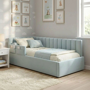 Кровать Milena велюр мята пастель без подъёмного механизма 900x2000, ортопедическое основание, изголовье мягкое