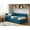 Кровать Milena велюр синий без подъёмного механизма 900x2000, ортопедическое основание, изголовье мягкое