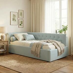 Кровать Afelia велюр мята пастель без подъёмного механизма 900x2000, изголовье мягкое