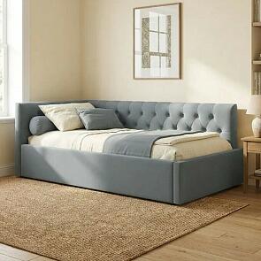 Кровать Afelia велюр серый без подъёмного механизма 900x2000, изголовье мягкое