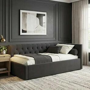 Кровать Afelia велюр шоколад без подъёмного механизма 900x2000, изголовье мягкое