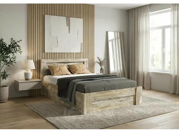 Кровать Ривьера без обивки дуб юкон/бетон темный без П/М 1200x2000, изголовье жесткое