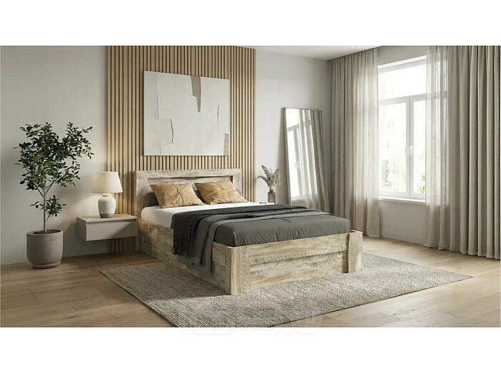 Кровать Ривьера без обивки дуб юкон/бетон темный без подъёмного механизма 1200x2000, без ортопедического основания, изголовье жесткое