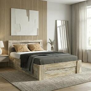 Кровать Ривьера без обивки дуб юкон/бетон темный без П/М 1200x2000, изголовье жесткое