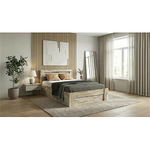 Кровать Ривьера без обивки дуб юкон/бетон темный без подъёмного механизма 1200x2000, без ортопедического основания, изголовье жесткое