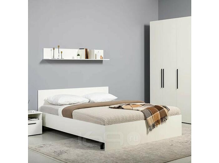 Кровать Эйр без обивки белая шагрень/белая шагрень без подъёмного механизма 1600x2000, ортопедическое основание, изголовье жесткое