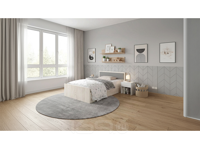 Кровать Фиеста без обивки графит/дуб крафт белый без П/М 1200x2000, изголовье жесткое