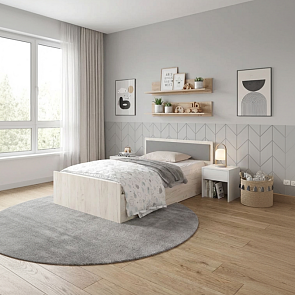 Кровать Фиеста без обивки графит/дуб крафт белый без П/М 1200x2000, изголовье жесткое