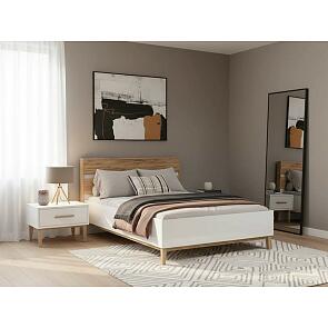 Кровать Кельн без обивки белый глянец/дуб крафт без П/М 1400x2000, без ортопедического основания, изголовье жесткое