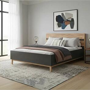 Кровать Кельн без обивки графит/дуб крафт без П/М 1400x2000, без ортопедического основания, изголовье жесткое