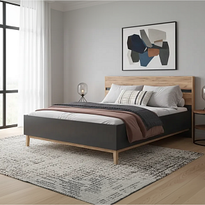 Кровать Кельн без обивки графит/дуб крафт без П/М 1400x2000, без ортопедического основания, изголовье жесткое