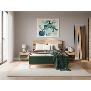 Кровать Кельн без обивки изумрудный/дуб крафт без П/М 1400x2000, без ортопедического основания, изголовье жесткое