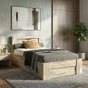 Кровать Ривьера без обивки дуб юкон/бетон темный без П/М 900x2000, изголовье жесткое