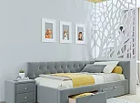 Кровать Afelia велюр серый без П/М 900x2000, ортопедическое основание, изголовье мягкое