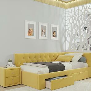 Кровать Afelia велюр желтый без П/М 900x2000, ортопедическое основание, изголовье мягкое