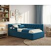 Кровать Afelia велюр синий без подъёмного механизма 900x2000, изголовье мягкое