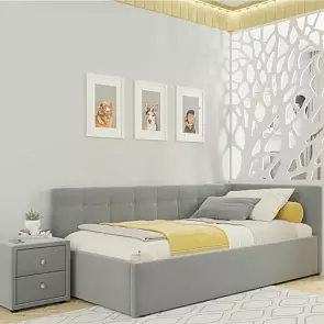 Кровать Bonna велюр серый без П/М 900x2000, ортопедическое основание, изголовье мягкое