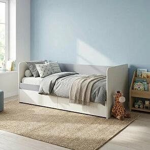 Кровать Торонто без обивки серый/белый 800x1900, щит-основание, изголовье жесткое