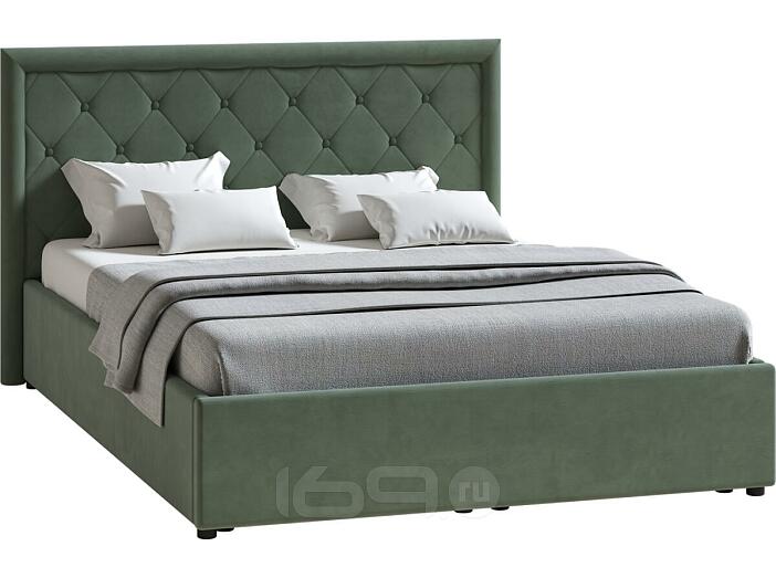 Кровать Марион велюр ОКЕАН 012 (тёмно-зеленый) 140x200, без ортопедического основания, изголовье мягкое