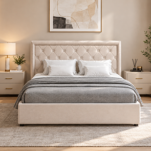 Кровать Марион велюр ОКЕАН 002 (светло-бежевый) без П/М 180x200, без ортопедического основания, изголовье мягкое