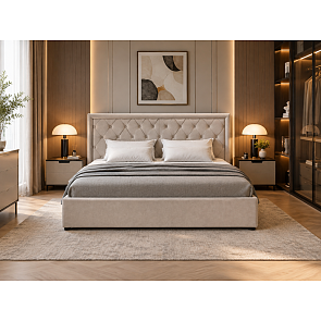 Кровать Марион велюр ОКЕАН 005 (тауп) без П/М 180x200, без ортопедического основания, изголовье мягкое