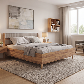 Кровать Марвэл Д без обивки дуб крафт, кашемир без П/М 140x200, щит-основание, изголовье жесткое