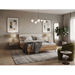 Кровать Марвэл без обивки дуб крафт, браш вайт без П/М 160x200, щит-основание, изголовье жесткое