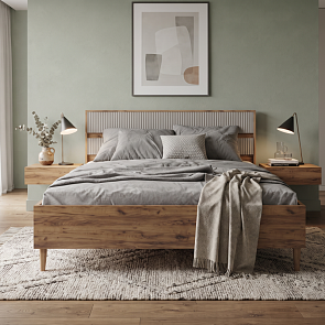 Кровать Марвэл Д без обивки дуб крафт, кашемир без П/М 160x200, щит-основание, изголовье жесткое