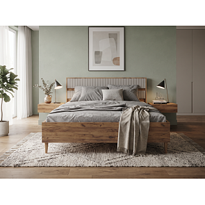 Кровать Марвэл без обивки дуб крафт, кашемир без П/М 160x200, щит-основание, изголовье жесткое