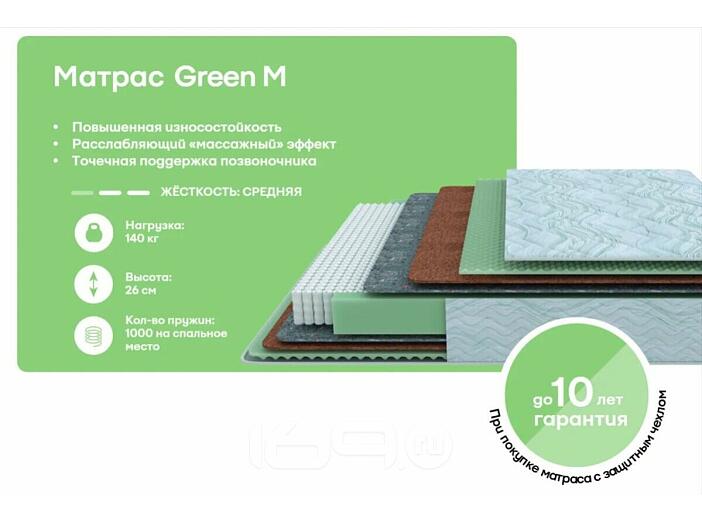 Матрас пружинный Dream Green M нагрузка до 140 кг 1800x2000