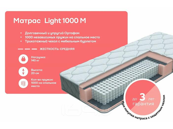 Матрас пружинный ECO Light 1000 M нагрузка до 140 кг 1200x2000
