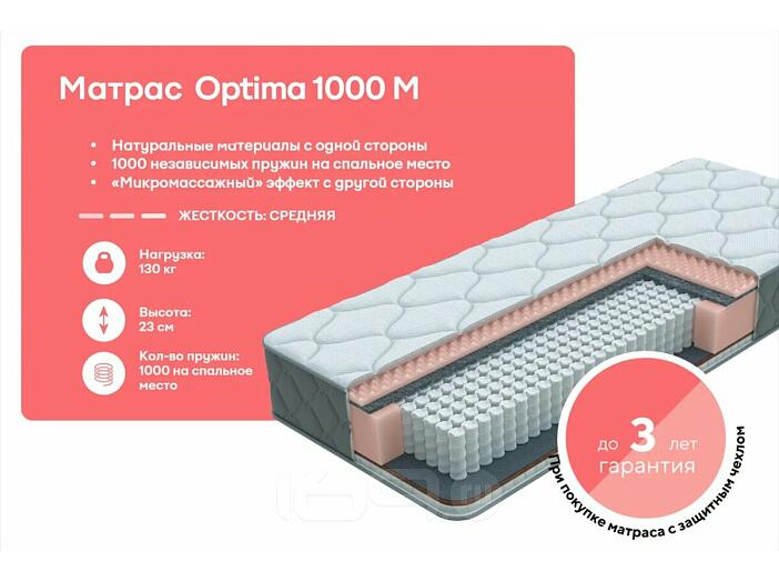 Матрас пружинный ECO Optima 1000 M нагрузка до 130 кг 1600x2000