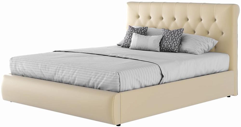 Мягкая интерьерная кровать Амели 1400, П/М, экокожа, Бежевый плед valenza бежевый
