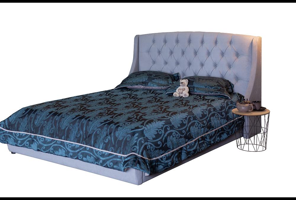 Мягкая интерьерная кровать Стефани 1400, БП/М, ткань, Серый мягкая интерьерная кровать стефани 1800 бп м экокожа белый
