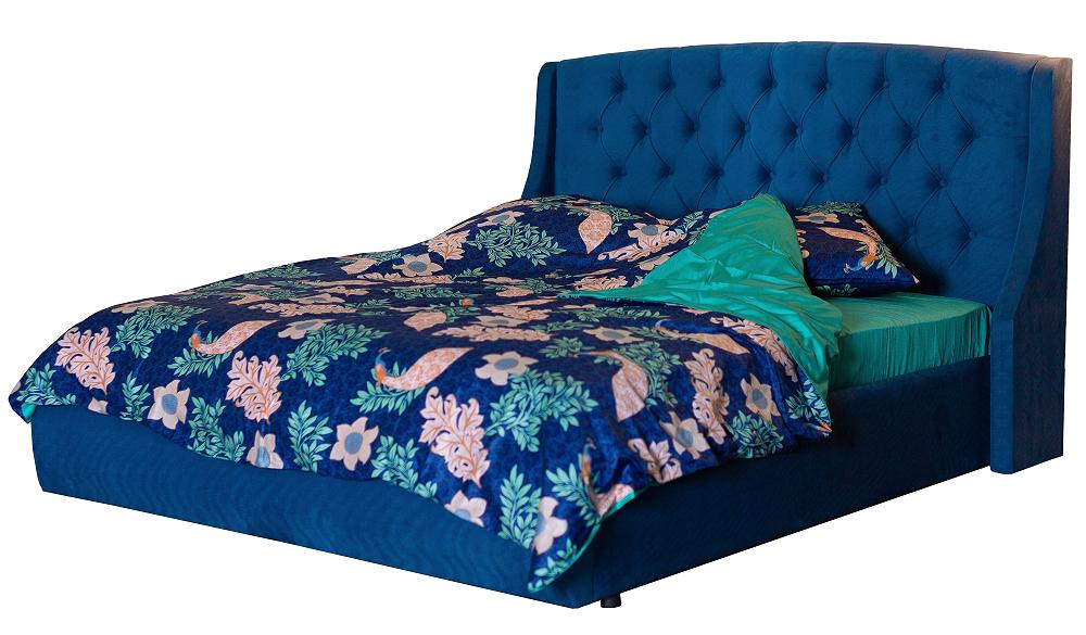 Мягкая интерьерная кровать Стефани 1400, БП/М, ткань, Синий мягкая интерьерная кровать стефани 1600 п м экокожа белый