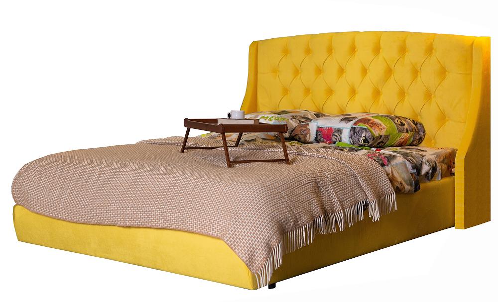 Мягкая интерьерная кровать Стефани 1400, БП/М, ткань, Жёлтый