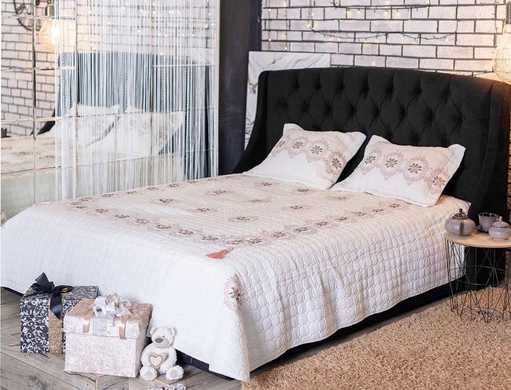 Мягкая интерьерная кровать Стефани 1400, П/М, ткань, Черный мягкая интерьерная кровать стефани 1600 бп м экокожа белый