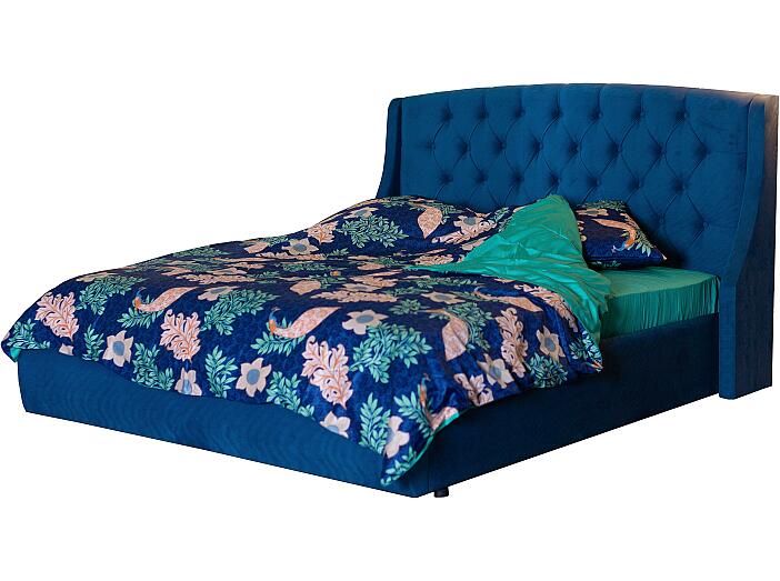 Мягкая интерьерная кровать "Стефани" 1400, П/М, ткань, Синий