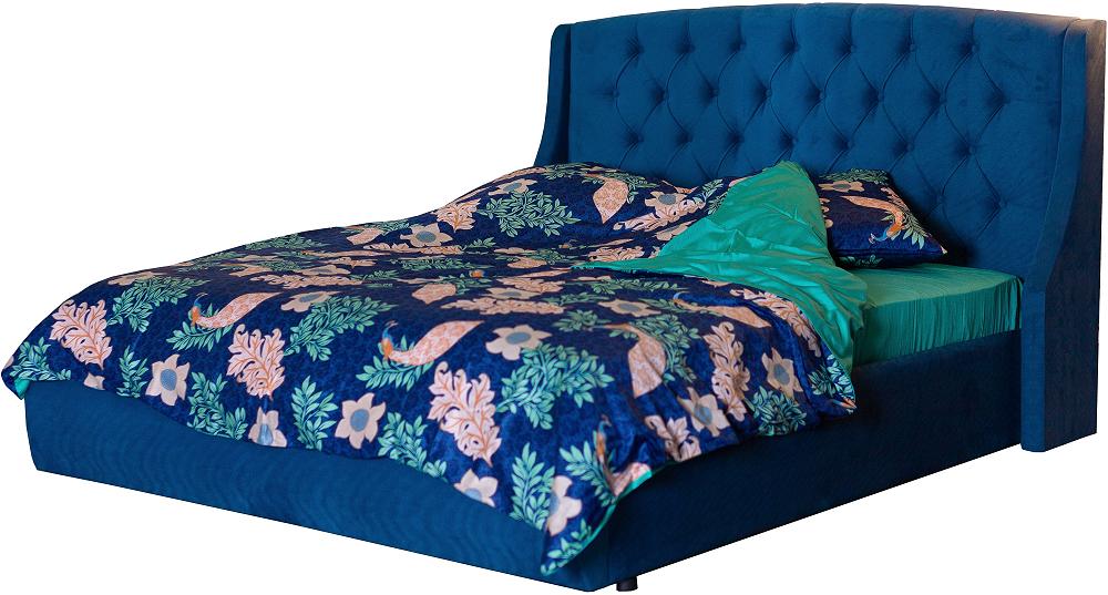 Мягкая интерьерная кровать Стефани 1400, П/М, ткань, Синий мягкая интерьерная кровать стефани 1600 п м экокожа белый