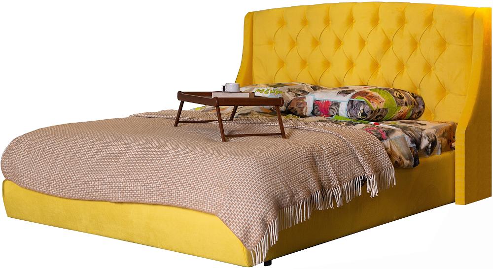Мягкая интерьерная кровать Стефани 1400, П/М, ткань, Жёлтый