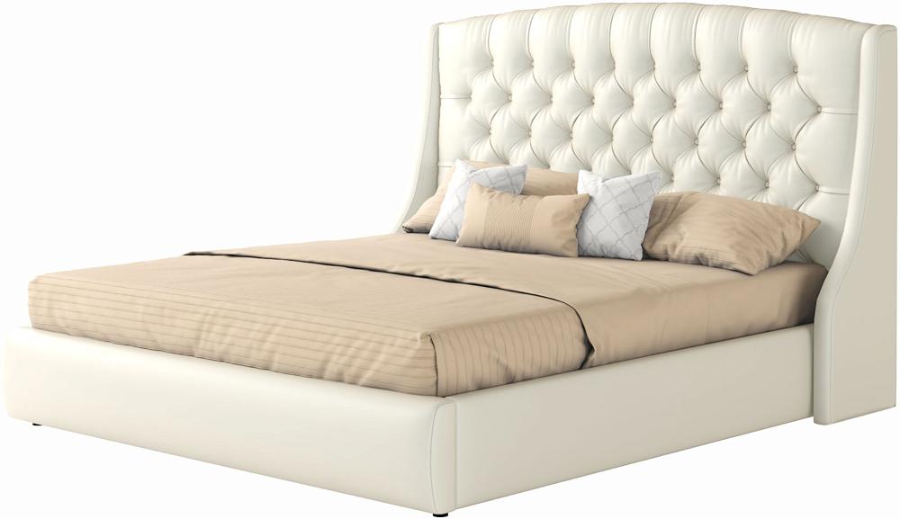 Мягкая интерьерная кровать Стефани 1400,П/М, экокожа, Белый мягкая интерьерная кровать стефани 1400 бп м экокожа капучино