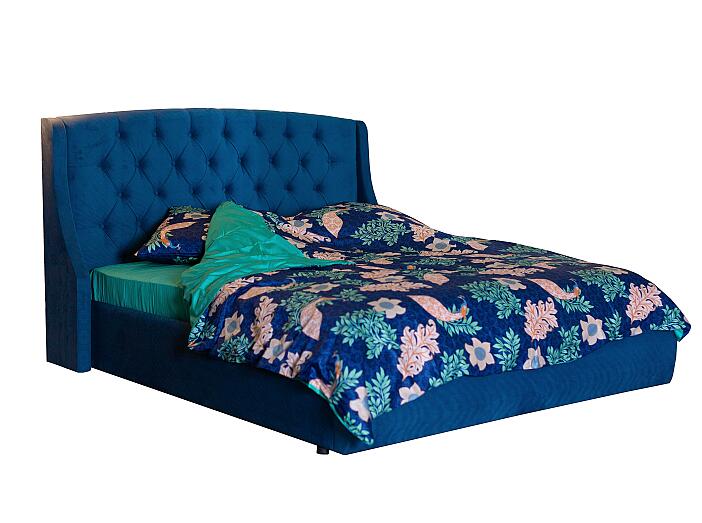 Мягкая интерьерная кровать "Стефани" 1600, П/М, ткань, Синий