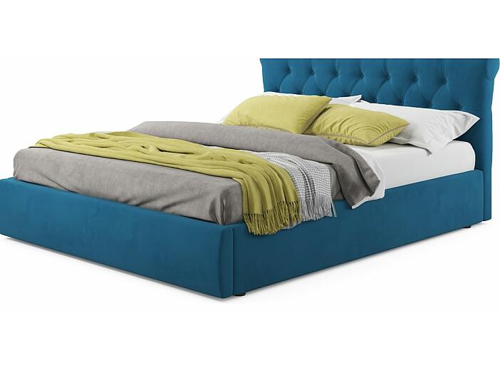 Мягкая кровать Ameli 1600 синяя с подъемным механизмом