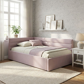 Кровать Aura велюр лиловый С П/М 1200x2000, ортопедическое основание, изголовье мягкое