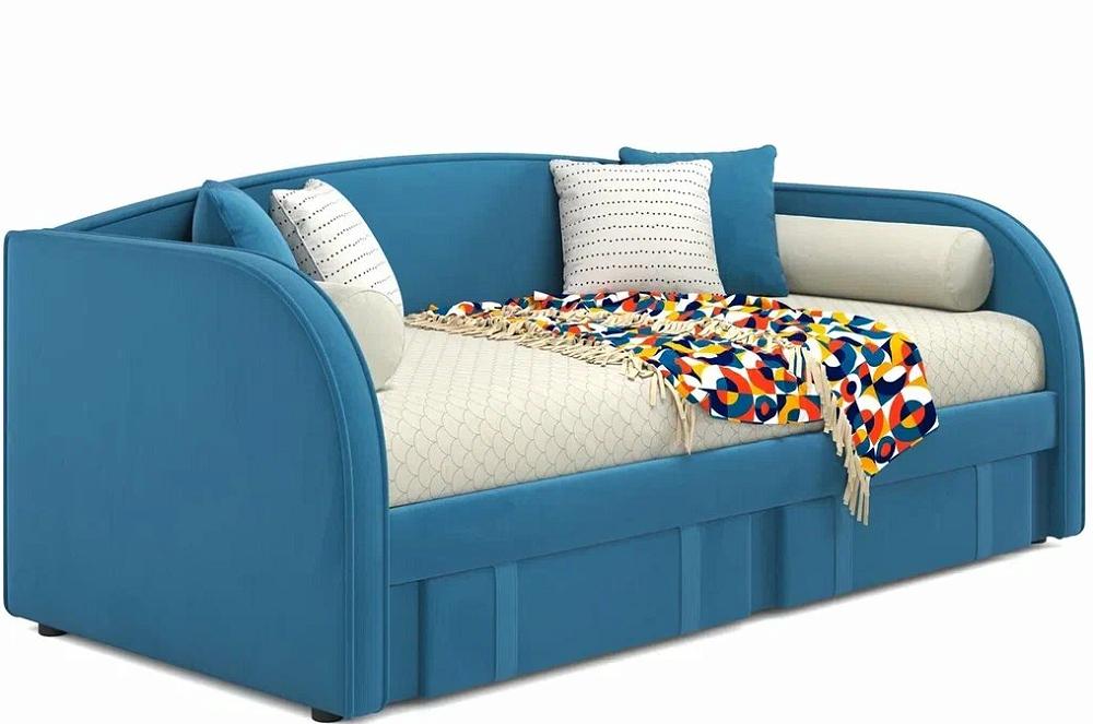 мягкая кровать verona 1600 синяя с ортопедическим основанием Мягкая кровать Elda 900 синяя с ортопедическим основанием