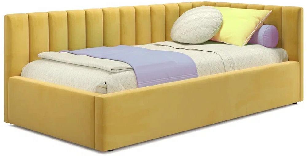 Мягкая кровать Milena 900 желтая с ортопедическим основанием мягкая кровать ameli 1600 лиловая с ортопедическим основанием