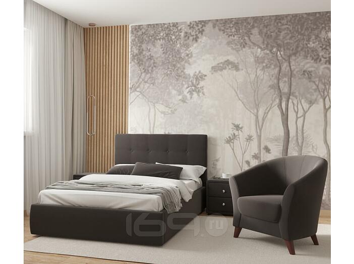 Кровать Selesta велюр шоколад без П/М 1200x2000, ортопедическое основание, изголовье мягкое