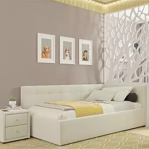 Кровать Bonna велюр бежевый без П/М 1200x2000, ортопедическое основание, изголовье мягкое